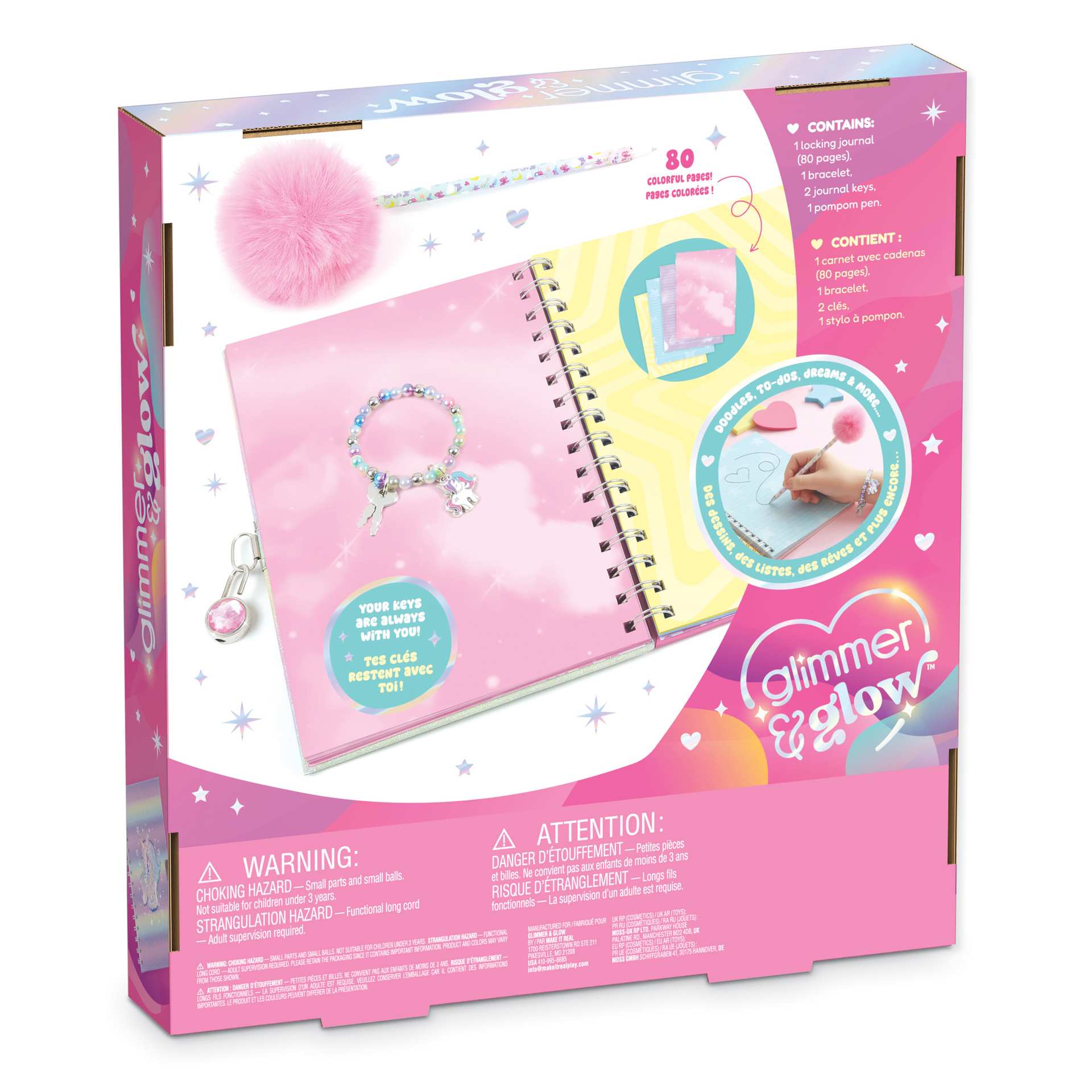 Make It Real 3C4G 72001 Set De Diario Con Candado Unicornio Con Pulsera 2 Llaves Y Lapiz Con Pompon