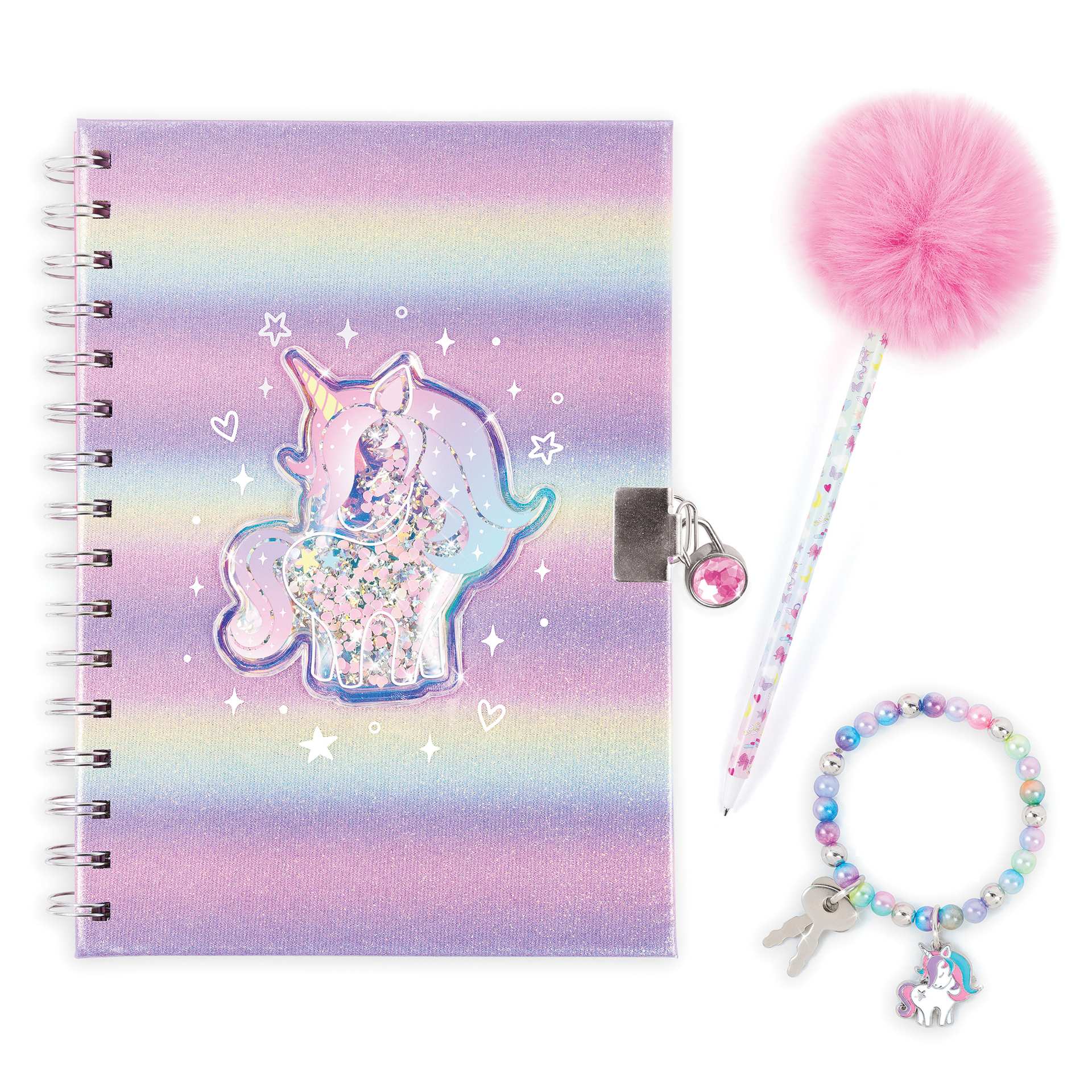 Make It Real 3C4G 72001 Set De Diario Con Candado Unicornio Con Pulsera 2 Llaves Y Lapiz Con Pompon
