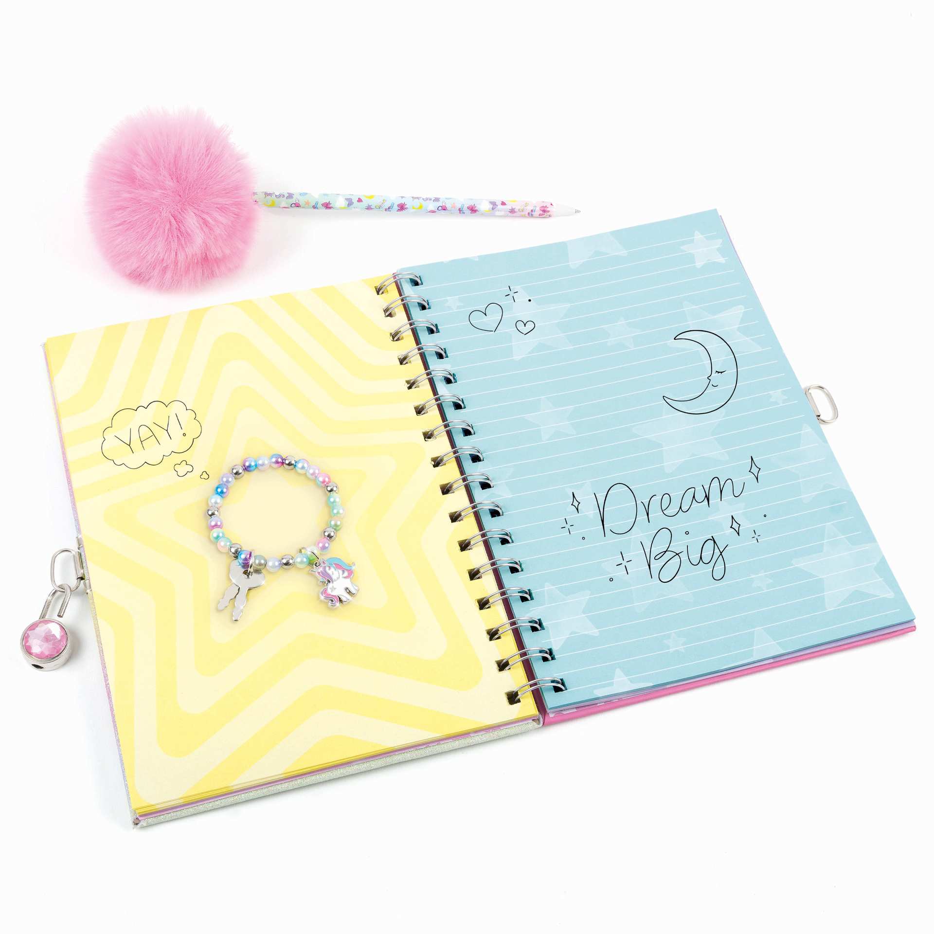 Make It Real 3C4G 72001 Set De Diario Con Candado Unicornio Con Pulsera 2 Llaves Y Lapiz Con Pompon