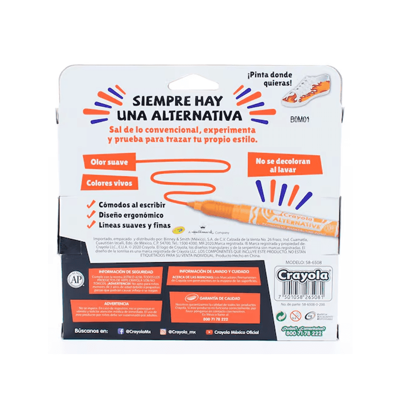 Crayola Cm586508 Marcador Alternative Permanente Pto Fino 8 Cols
