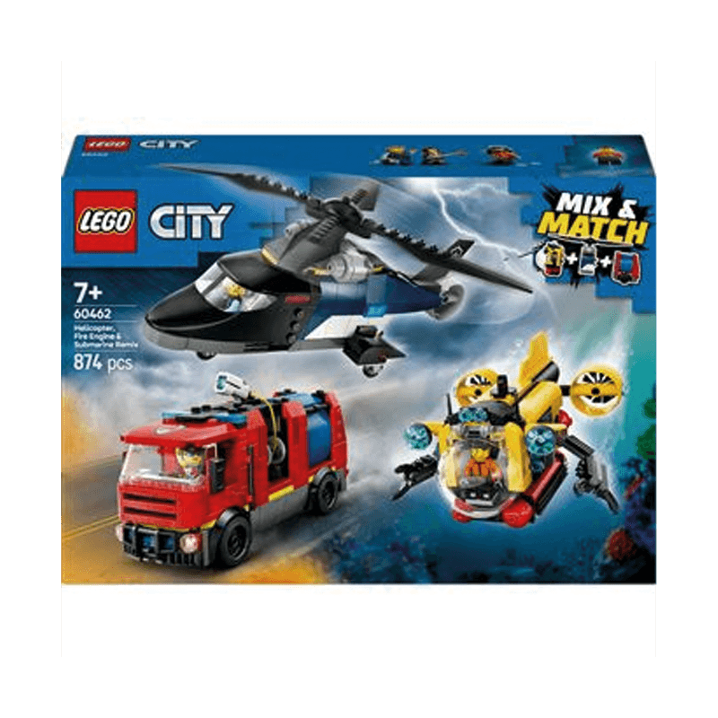 Lego City 60462 Set Helicóptero, Camión De Bomberos Y Submarino