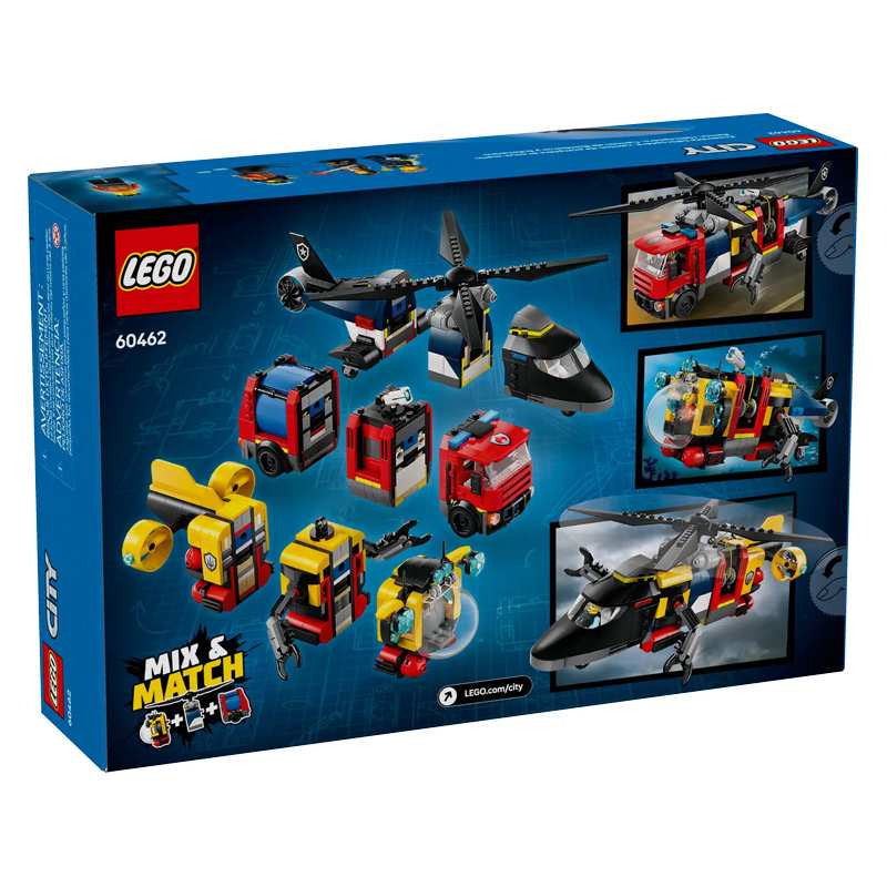 Lego City 60462 Set Helicóptero, Camión De Bomberos Y Submarino