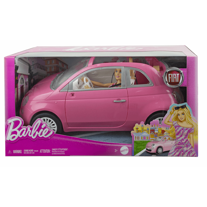 Mattel Barbie Hrg59 Vehículo Para Muñecas Fiat Rosa Con Muñeca