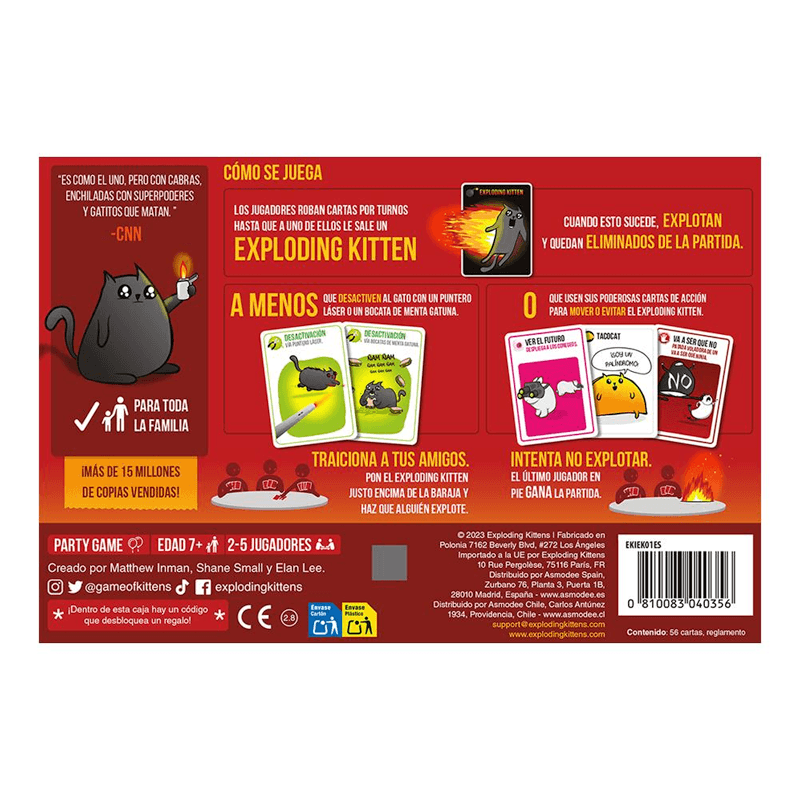 Exploding Kittens Llc  Ekiek01Es Juego De Cartas Gatitos Explosivos V Ingles