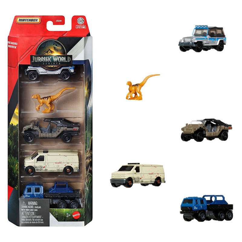 Mattel Hot Wheels Jgl60 Matchbox Jurassic World Paquete De 5 Autos