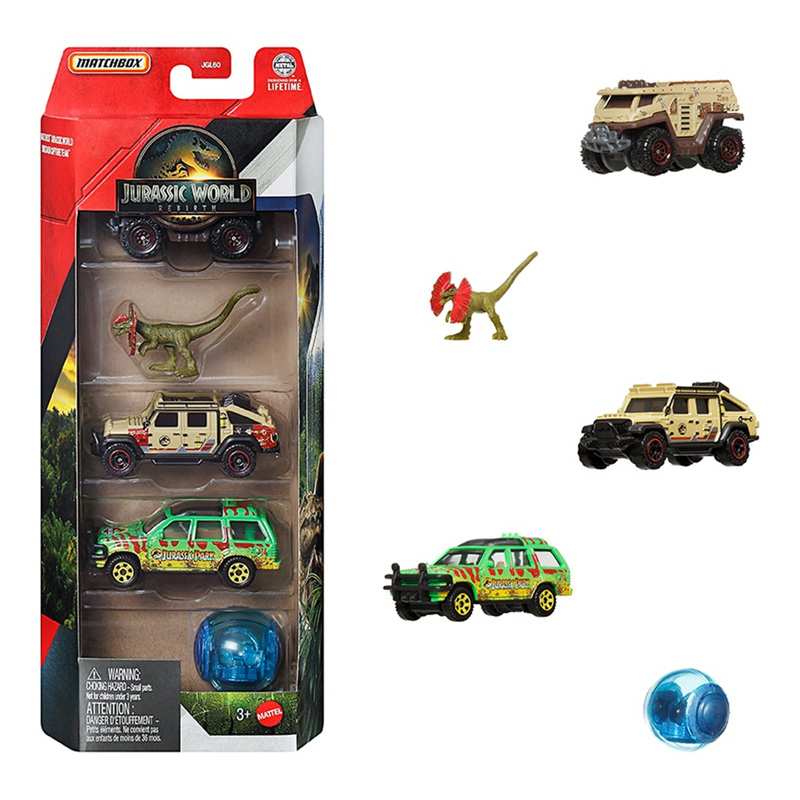 Mattel Hot Wheels Jgl60 Matchbox Jurassic World Paquete De 5 Autos