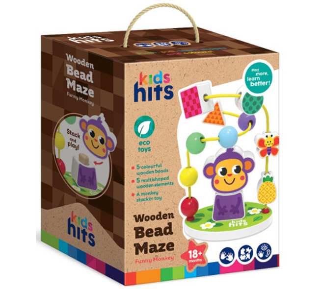 Kids Hits  Kh20-077 Laberinto De Cuentas De Madera Mono Divertido