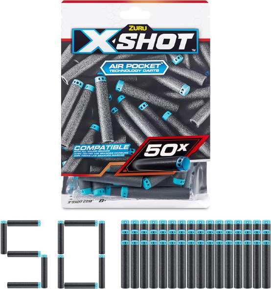 Zuru Xshot 36588 Excel 50Pk Dardos De Recarga Y Bolsa Aluminio 24 Piezas