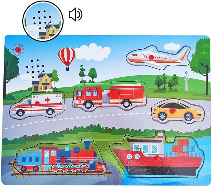 Kids Hits Eco toys Kh20-073 Rompecabezas De Madera De Clavijas Vehiculos De La Ciudad