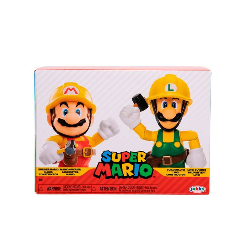 Jakks Pacific Nintendo 413814 Super Mario 2 Figuras Luigi Vs Mario Constructor 4Plg