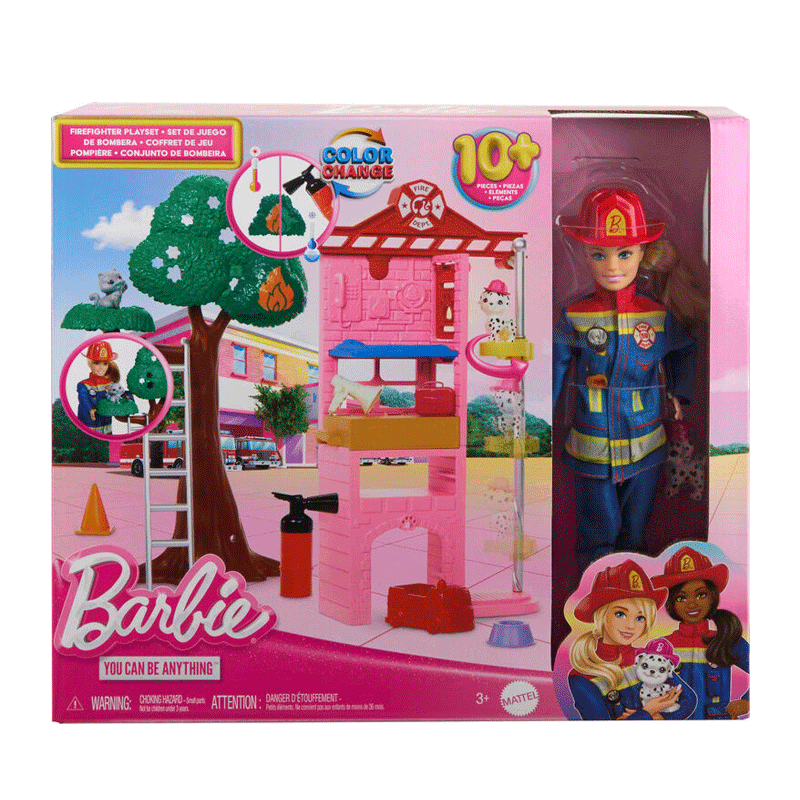 Mattel Barbie Hrg55-0 Muñeca Con Atuendo De Bombera Con Sus Acceorios Y Mascota