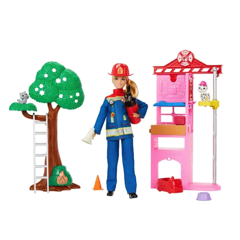Mattel Barbie Hrg55-0 Muñeca Con Atuendo De Bombera Con Sus Acceorios Y Mascota