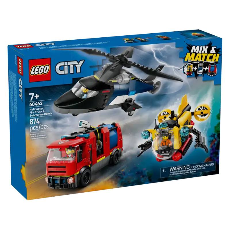 Lego City 60462 Set Helicóptero, Camión De Bomberos Y Submarino