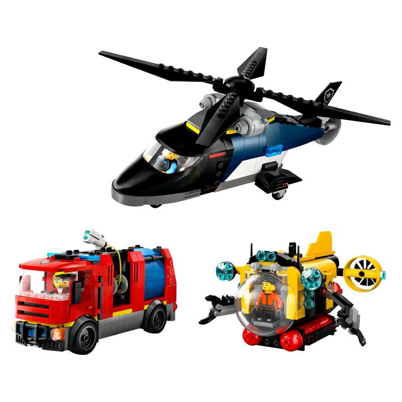 Lego City 60462 Set Helicóptero, Camión De Bomberos Y Submarino