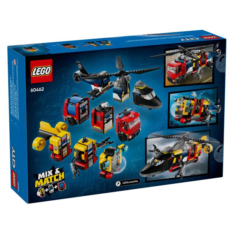 Lego City 60462 Set Helicóptero, Camión De Bomberos Y Submarino