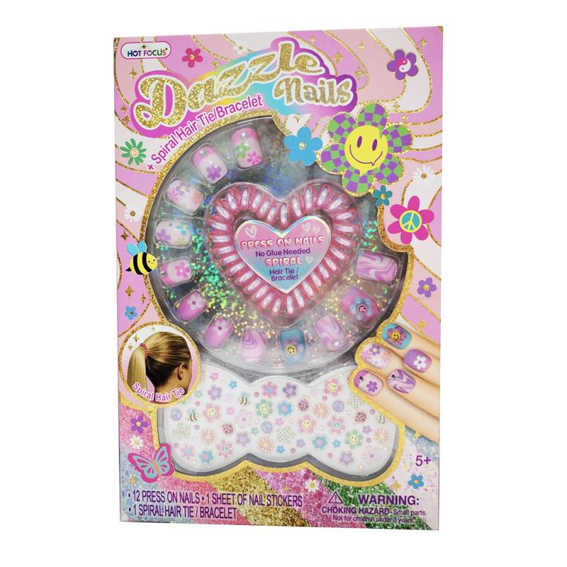 Hot Focus 30Gf Set De U–as Con Pegatinas / Colas Con Pulsera Groovy Flower