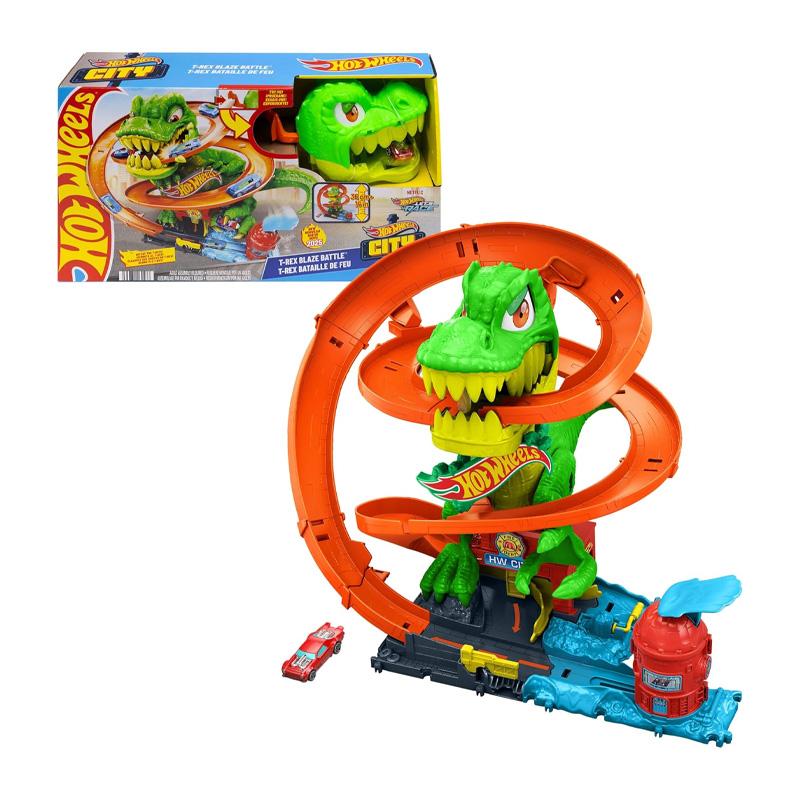 Mattel Hot Wheels Jbm73 Ciudad T-Rex Vs Estacion De Bomberos