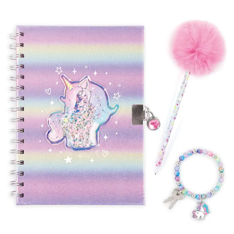 Make It Real 3C4G 72001 Set De Diario Con Candado Unicornio Con Pulsera 2 Llaves Y Lapiz Con Pompon