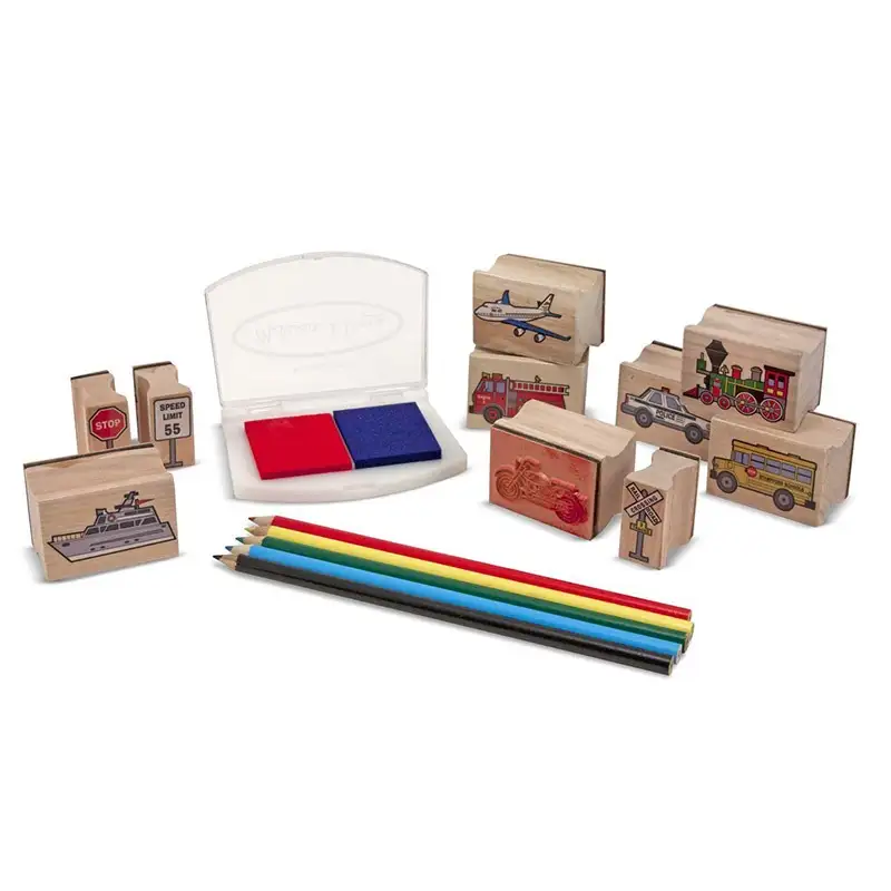 MELISSA & DOUG Arte y Manualidad 12409 Juego de Sellos de Madera de Vehiculos