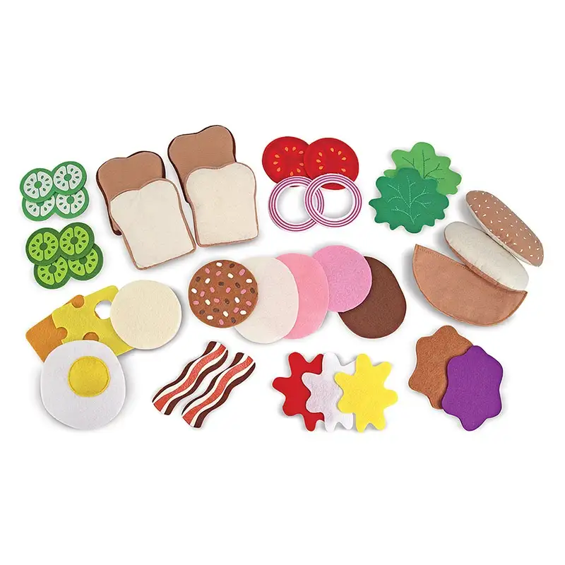 Melissa & Doug Pretender Y Jugar 13954 Set De Comida De Fieltro 33 Piezas