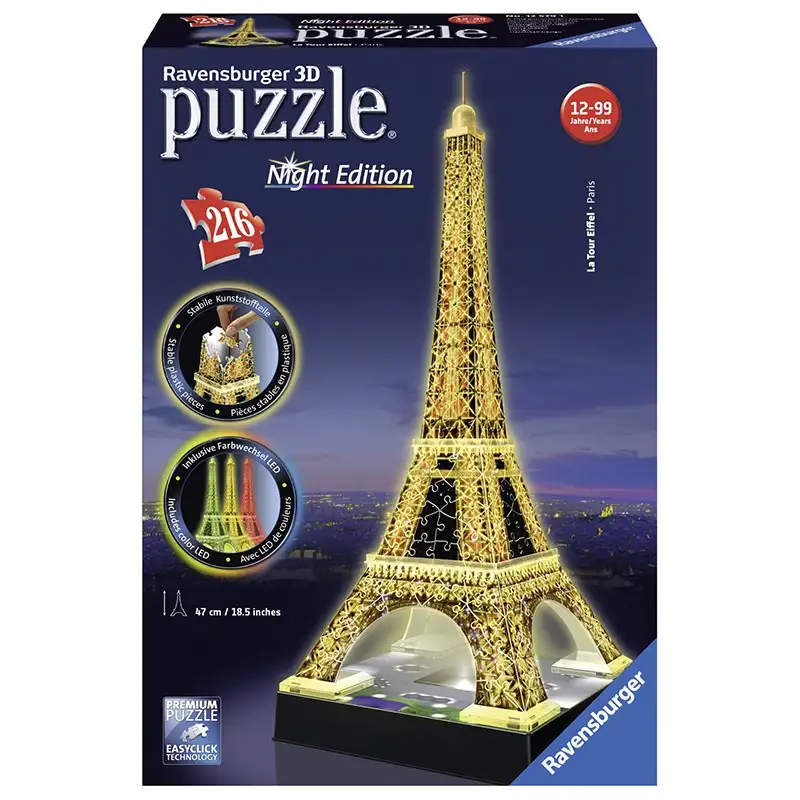 Ravensburger Rompecabeza 3D 12579 1 Tecladotorre Eiffel Noche Edición 216 Piezas