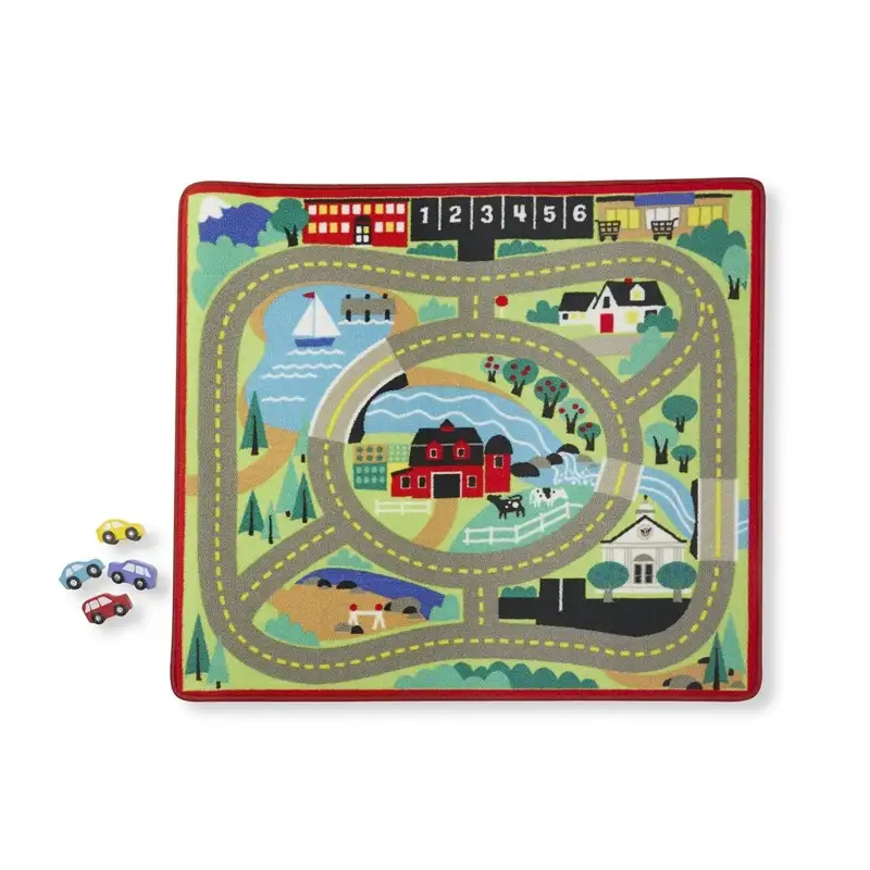 Melissa & Doug Juego De Piso 19400 Round The Town Road Rug & Car Set