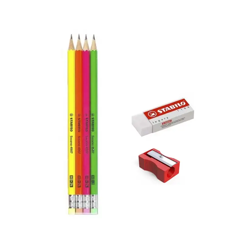 Stabilo 4907/6 Lapiz Neon De 4 Unidades Con Borrador Y Sacapuntas