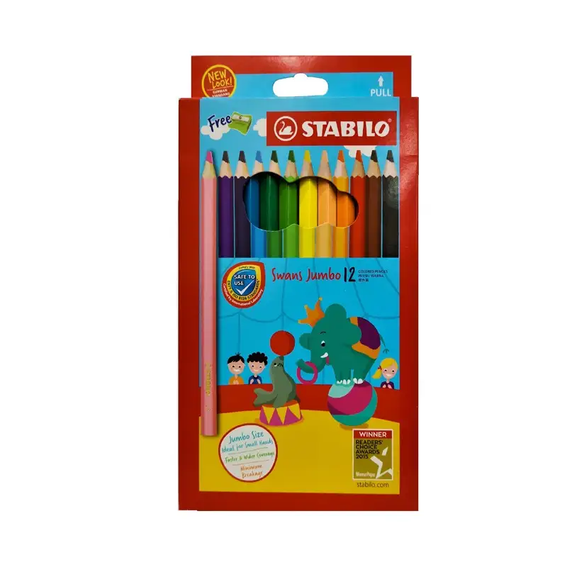 Stabilo 1877J Crayones Swanscrayon de Madera Jumbo de 12 Colores