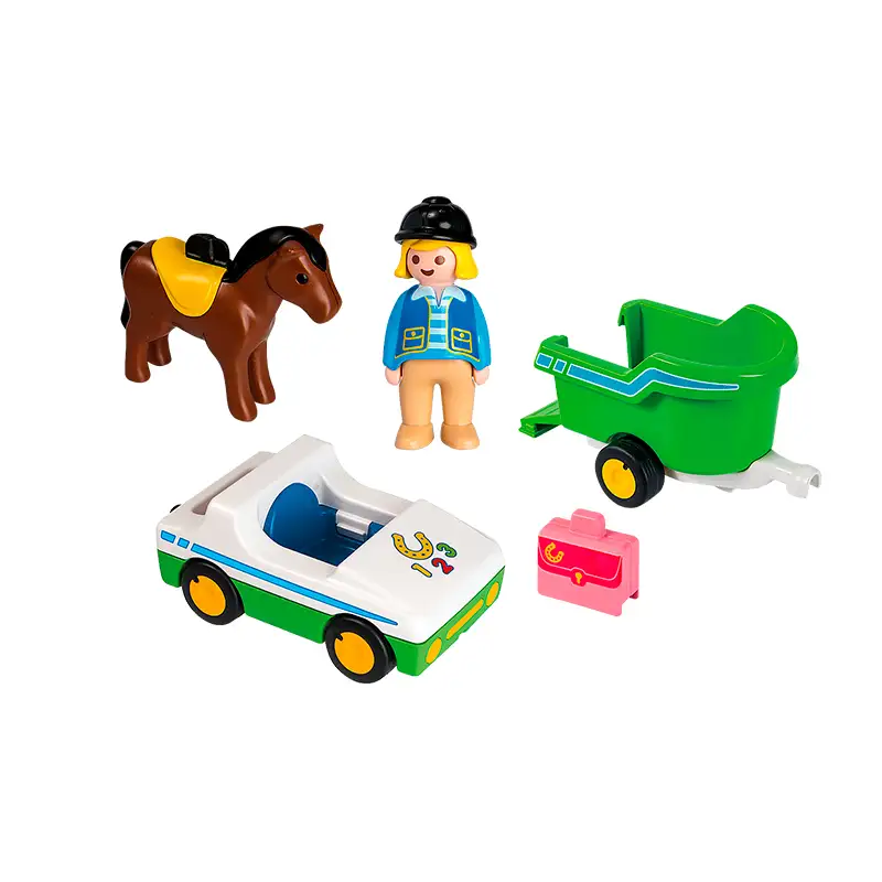 Playmobil 1.2.3 70181 Set De Carro Con Trailer De Caballo