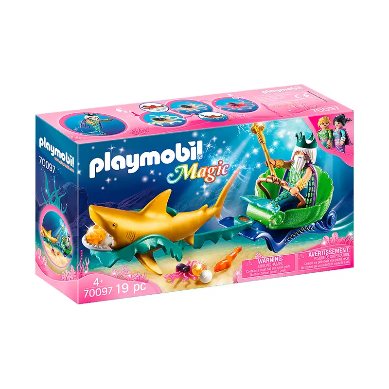 PLAYMOBIL Mermaid World 70097 Rey del Mar con Carruaje de Tiburon