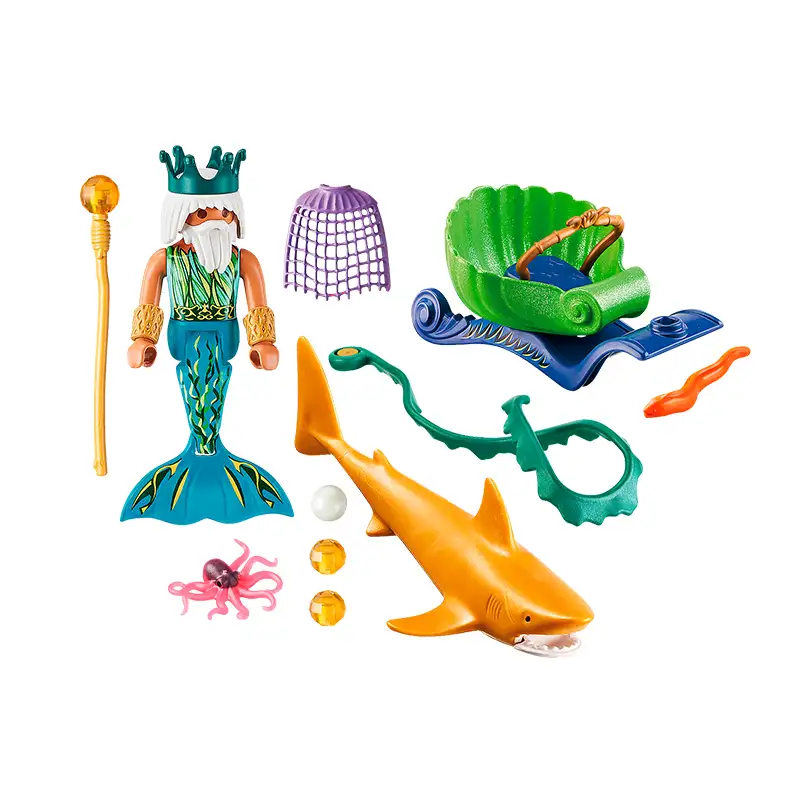 PLAYMOBIL Mermaid World 70097 Rey del Mar con Carruaje de Tiburon