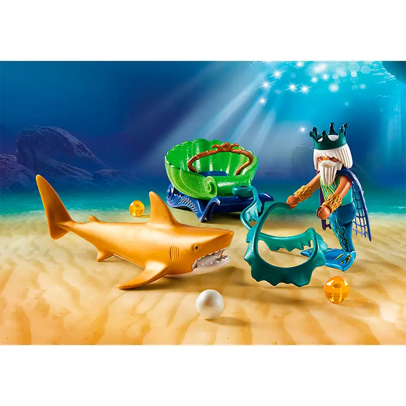 PLAYMOBIL Mermaid World 70097 Rey del Mar con Carruaje de Tiburon