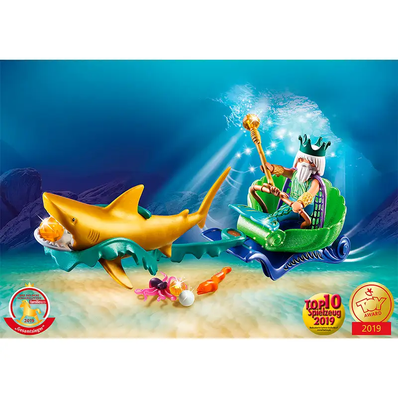 PLAYMOBIL Mermaid World 70097 Rey del Mar con Carruaje de Tiburon