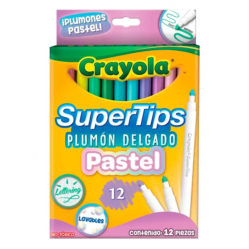Crayola Marcador Super Tips Fino 12 Colores Pastel