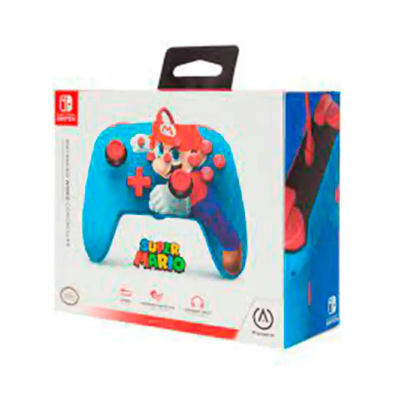 Control Alambrico PowerA Nintendo Switch Dise¤o Mario Punch USB Desmontable Audio de 3.5mm Azul(Blu)