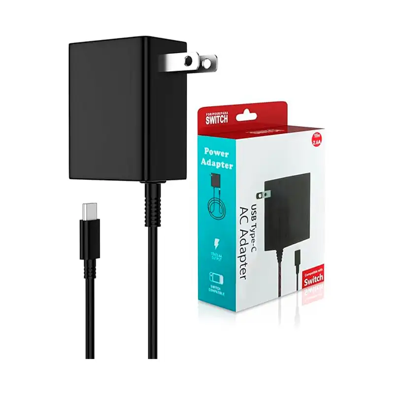 Adaptador de Corriente Alterna AC Conector USB tipo C para Nintendo Switch Negro (Black)