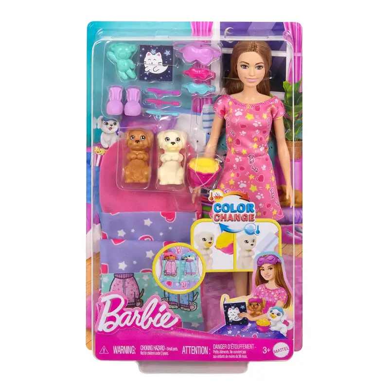 Mattel Barbie Hxn01 Juego De Fiesta De Pijamas Para Muñeca Barbie Y Cachorro