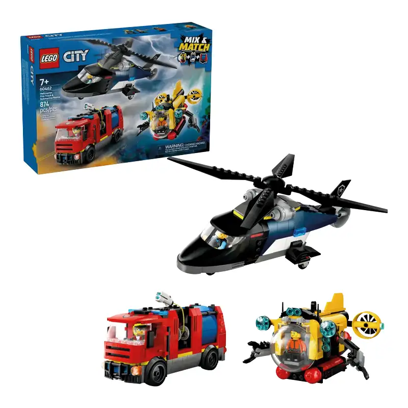 Lego City 60462 Set Helicóptero, Camión De Bomberos Y Submarino