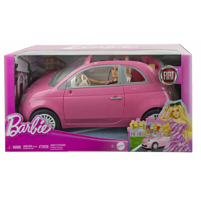 Mattel Barbie Hrg59 Vehículo Para Muñecas Fiat Rosa Con Muñeca