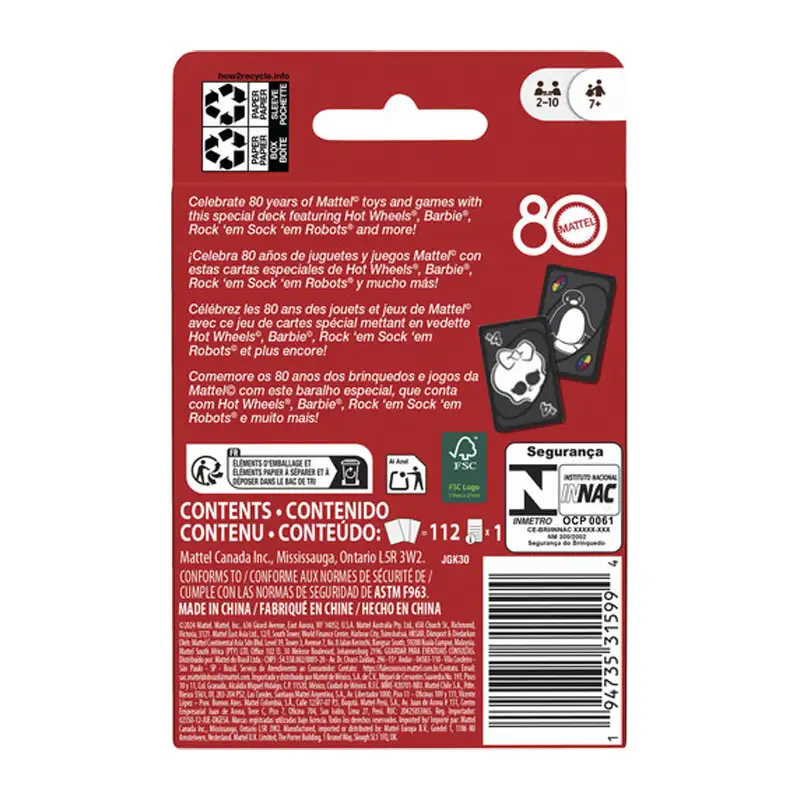 Mattel Games Jgk30 Uno 80º Aniversario Edición Rubí Rojo