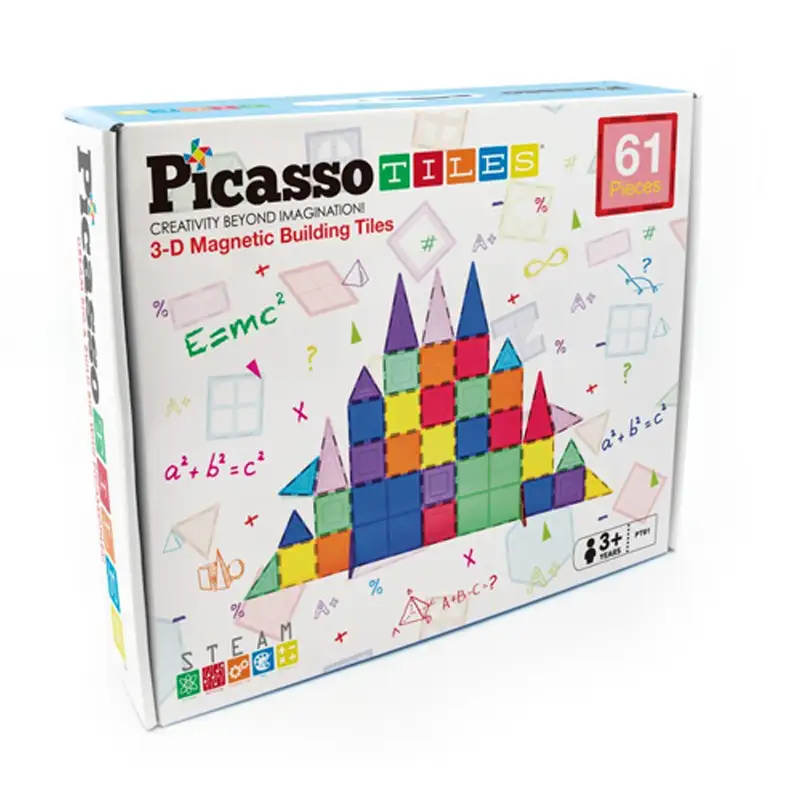 Picasso Magnetic Tiles Pt61 Juego De 61 Piezas De Bloques Magneticos En Blister