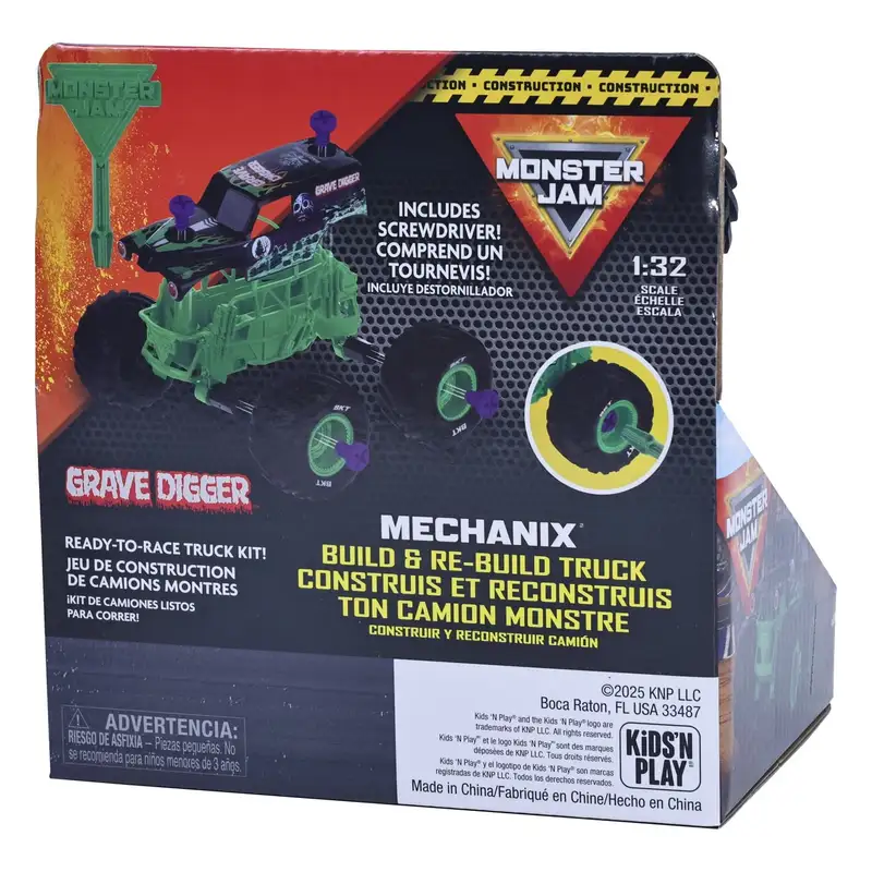 Spin Master Monster Jam 5004570 Mechanix 1 32 Construye Y Reconstruye Grave Digger - Tpr