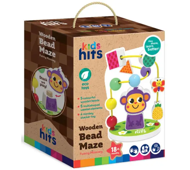 Kids Hits Kh20-077 Laberinto De Cuentas De Madera Mono Divertido