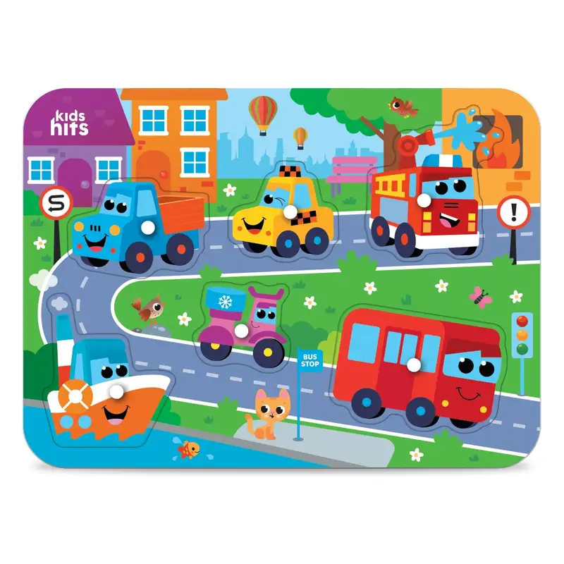 Kids Hits Eco toys Kh20-073 Rompecabezas De Madera De Clavijas Vehiculos De La Ciudad
