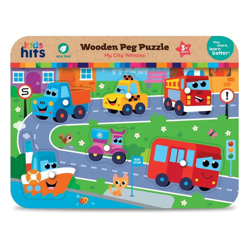 Kids Hits Eco toys Kh20-073 Rompecabezas De Madera De Clavijas Vehiculos De La Ciudad