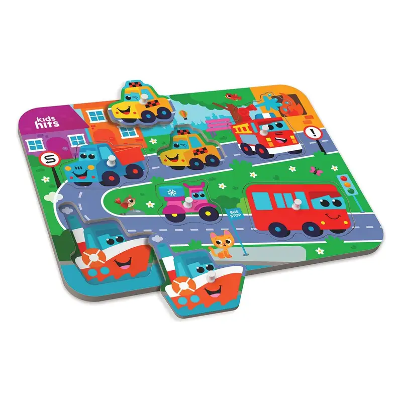 Kids Hits Eco toys Kh20-073 Rompecabezas De Madera De Clavijas Vehiculos De La Ciudad