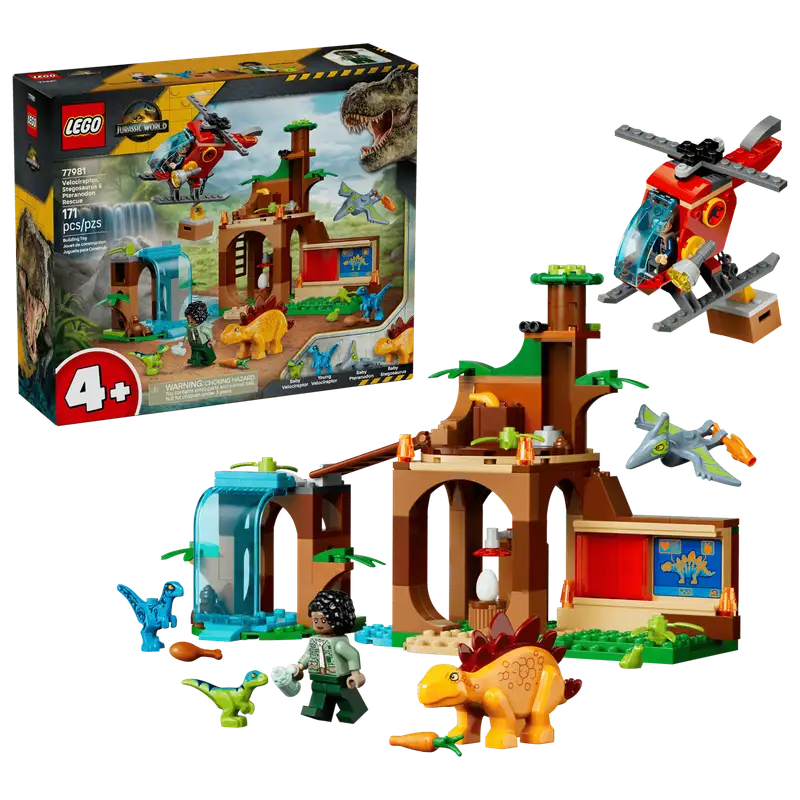 Lego Jurassic World 77981 Velocirraptor, Stegosaurus y Pteranodon: Mision De Rescate